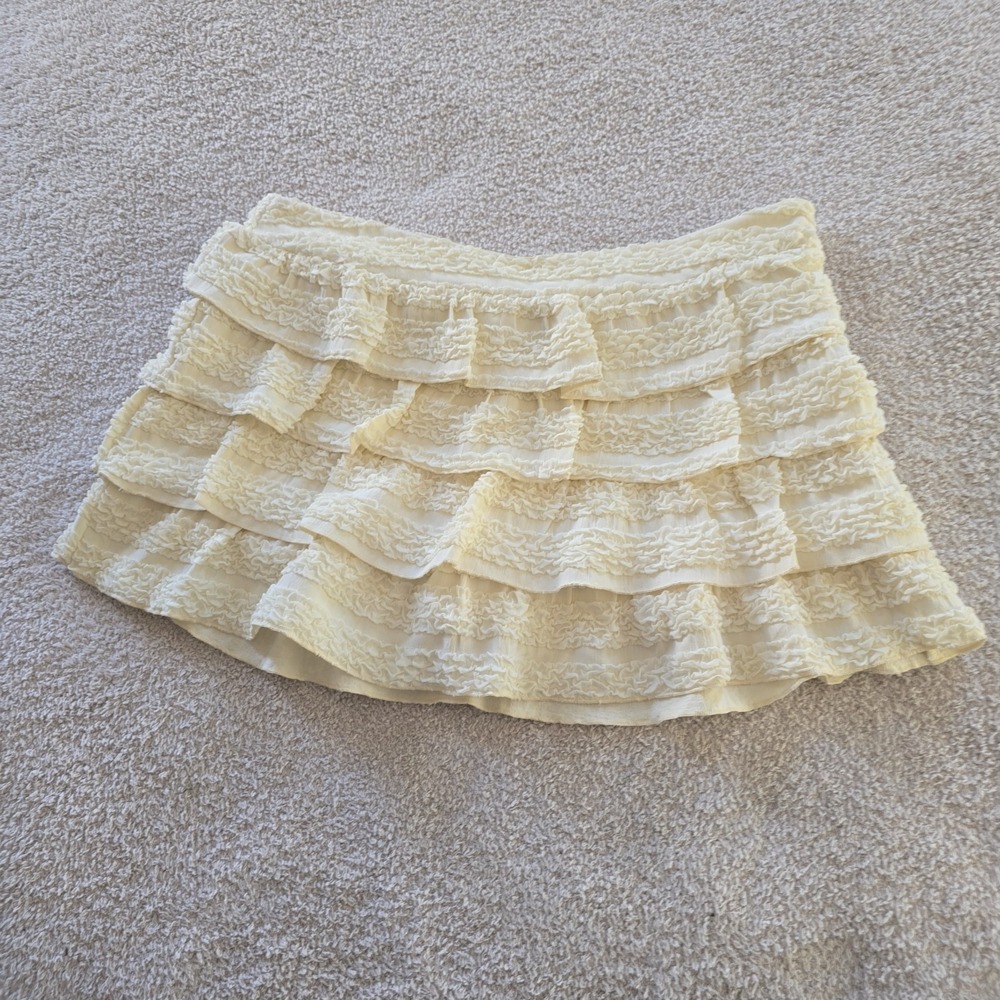 Bohme Monica Ruffle Micro Skort Cream Ruffle Tiered Side Zip Size XL NWT Whimsy